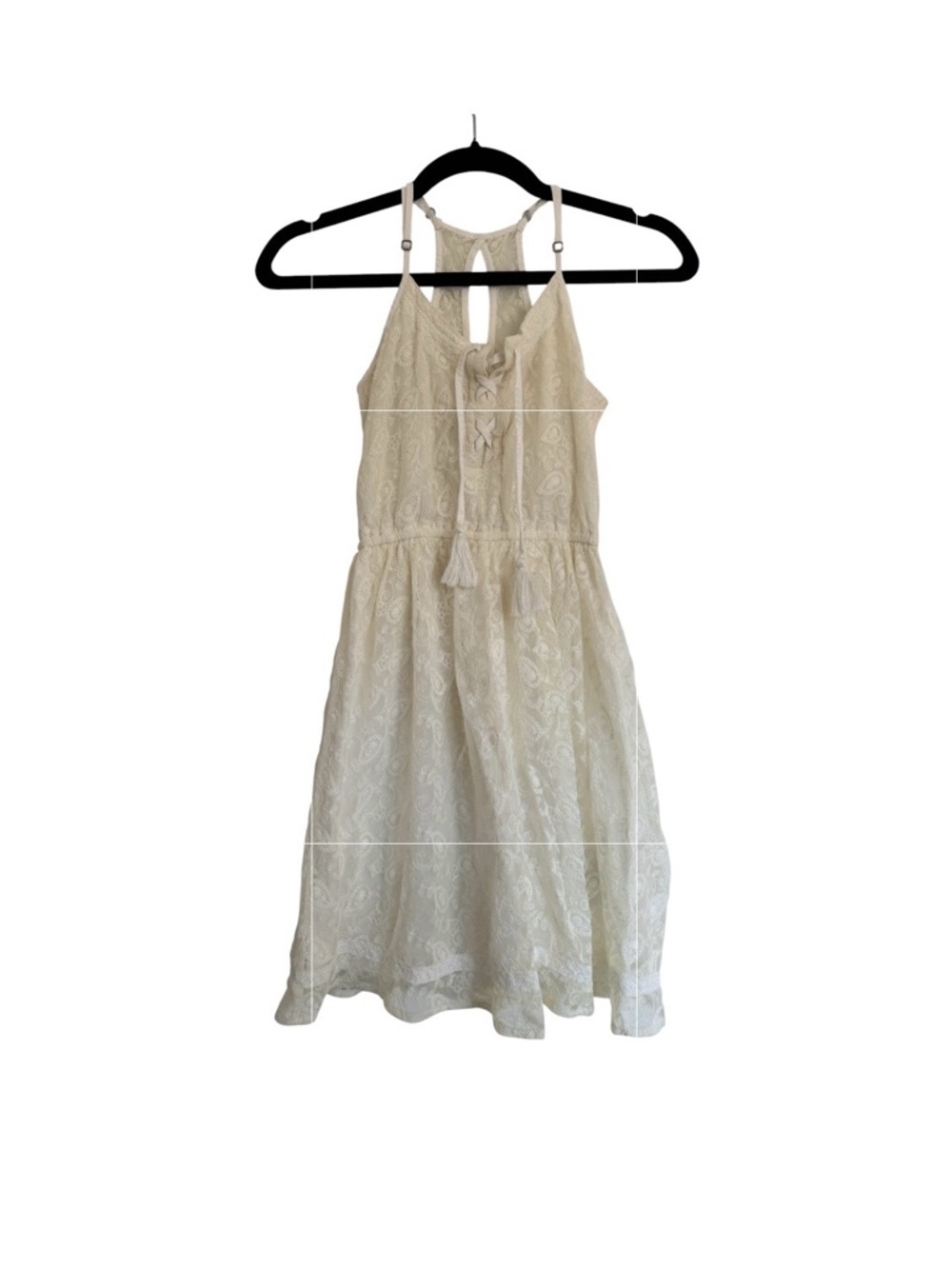 Hollister White Lace Mini Babydoll Dress with Lace Up Front‎ Size XS